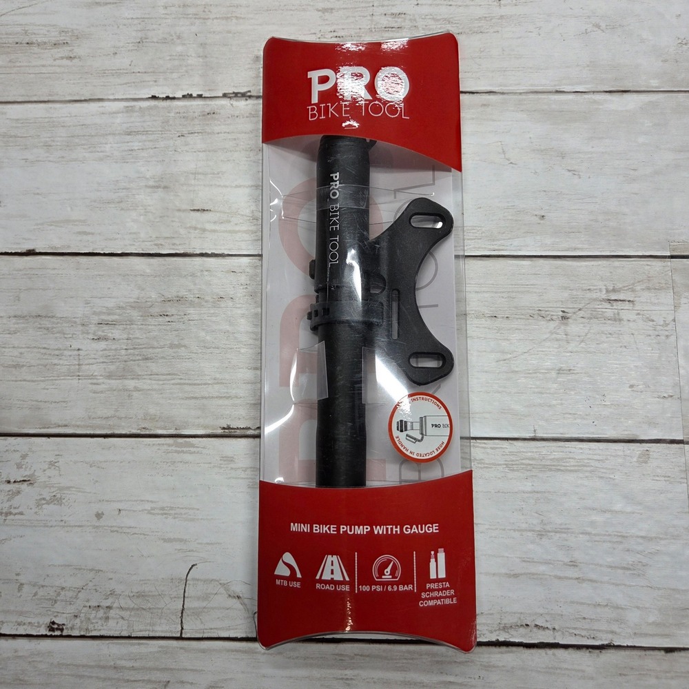 PRO BIKE TOOL Mini Bike Pump with Gauge HPL-GMB Matte Black Presta Schrader MTB